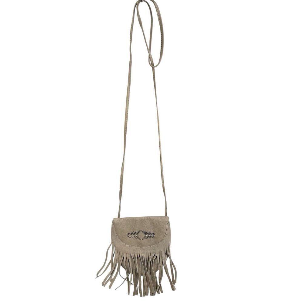 Cut N Paste Free People Small Beige Leather‎ Purse Bag With Fringe Crossbody - Picture 8 of 8